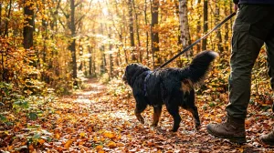 Randonnée en forêt avec son chien en automne