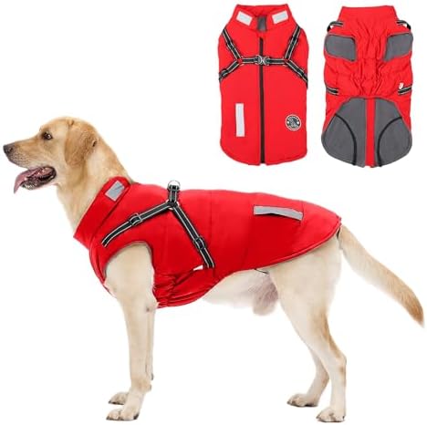 Manteau imperméable pour chien avec harnais intégré rouge