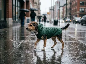 Manteau imperméable pour chien avec harnais intégré rouge